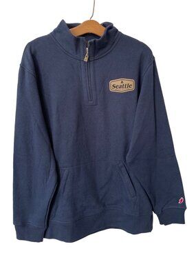 League 91 Sweatshirt Large Seattle Washington Quarter Zip Pullover Navy Blue NEW